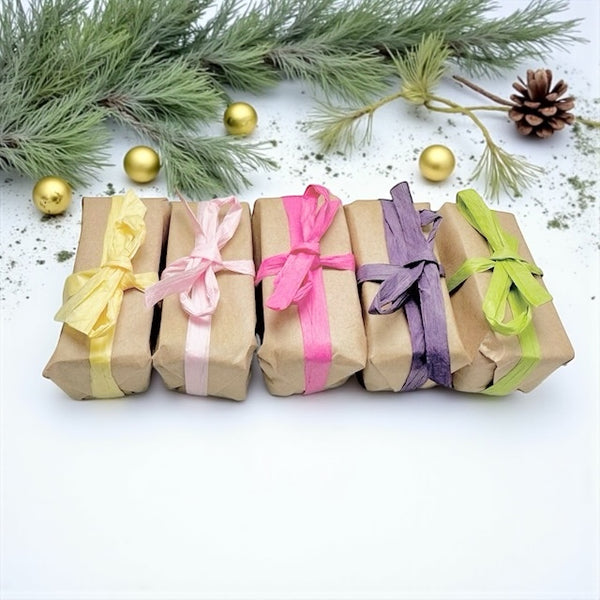 Gift box of natural honey soaps in assorted scents gentle cleansing bars ideal for sensitive or menopausal skin, beautifully wrapped for gifting.