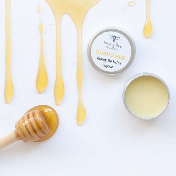 Nourishing lip balm with raw Welsh honey and beeswax, perfect for dry and sensitive lips.