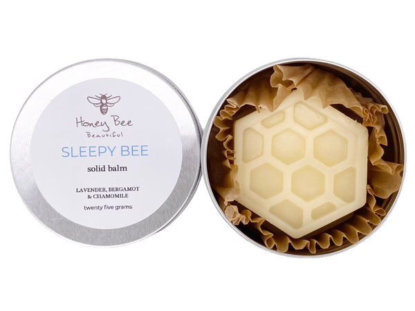 A rich raw honey and beeswax balm in a handy aluminium tin with lavender and chamomile to promote restful sleep as a multipurpose moisturisers for very dry or sensitive menopausal skin, soothing and protective with natural ingredients.