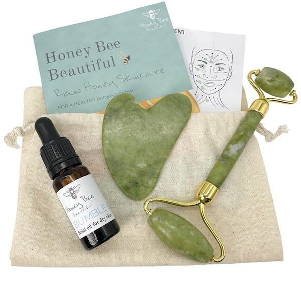 Jade Roller, Gua Sha & Face Oil Set