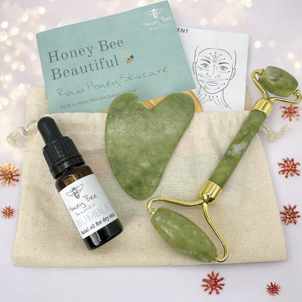 Jade Roller, Gua Sha & Face Oil Set