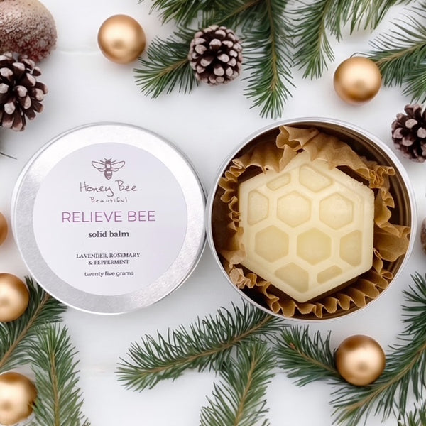 A rich raw honey and beeswax balm in a handy aluminium tin with lavender rosemary and peppermint to promote calm and a soothed head as a multipurpose moisturiser for very dry or sensitive menopausal skin, soothing and protective with natural ingredients.