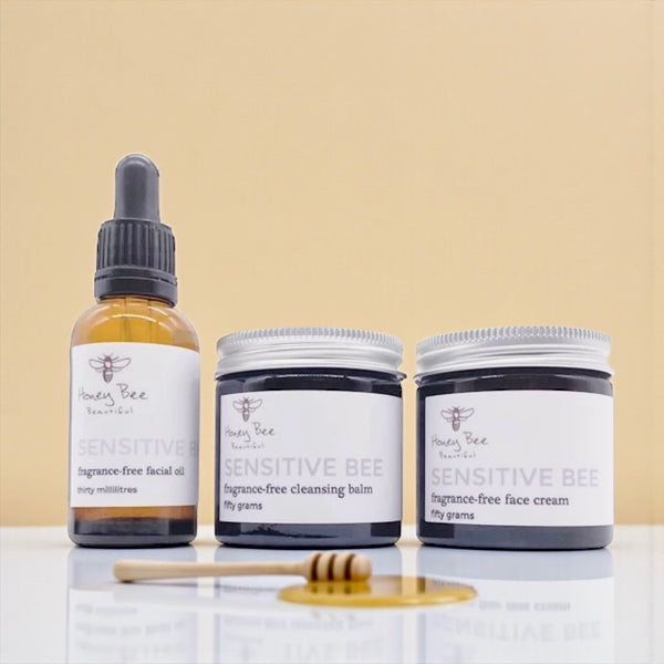 Complete fragrance skincare bundle with raw Welsh honey and beeswax, tailored for sensitive and dry skin.