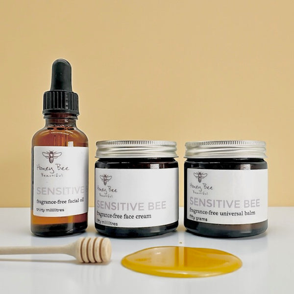 Top-selling fragrance free raw honey skincare bundle with Welsh honey and beeswax, tailored for dry and maturing skin.