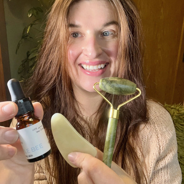 Jade Roller, Gua Sha & Face Oil Set