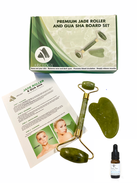 Jade Roller, Gua Sha & Face Oil Set